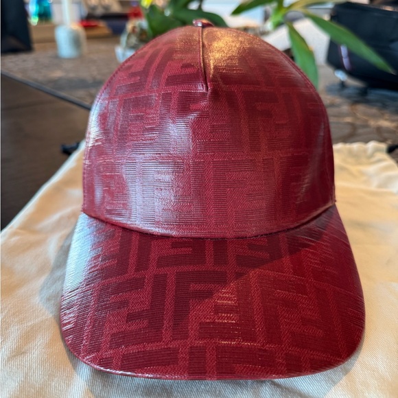 BRAND NEW WITH TAGS FENDI RED GLAZED FF ZUCCA MONOGRAM HAT BASEBALL BALL CAP - Picture 6 of 10